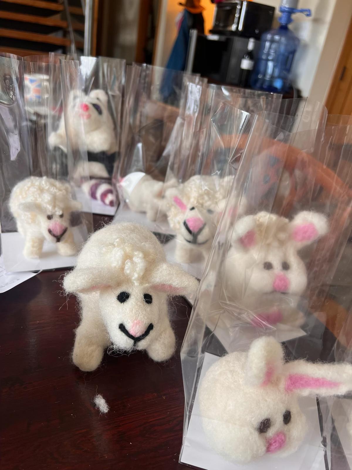 hand made wool animals. Made with wool from the farm